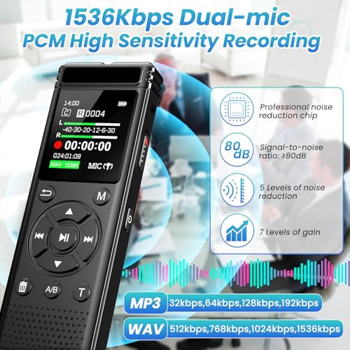 136GB Digital Voice Recorder with Playback,9000 Hours Audio Recording Device,Voice Activated Recorder with Noise Reduction,A-B Repeat,Mp3 Player and Password for Lectures Meeting/Classes/Interviews - Image 2
