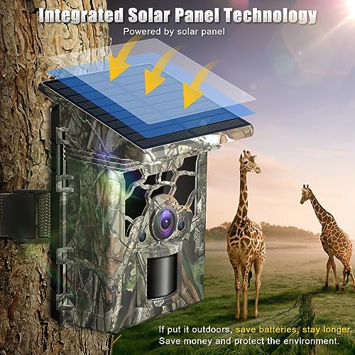 Trail Camera Solar Powered 4K 46MP, WiFi Bluetooth Game Camera with 32GB Memory Card, 130° Wide Angle, Motion Activated 0.3s Trigger, IP66 Waterproof No Glow Night Vision for Wildlife Monitoring - Image 2