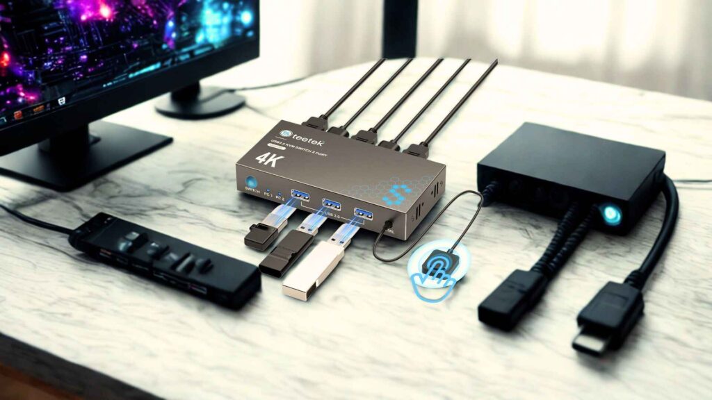 USB 3.0 HDMI KVM Switch 1 Monitors 2 Computers