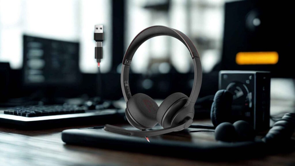 USB Headset with Microphone for PC/Laptop, Wired Headphones with Noise Cancelling Mic