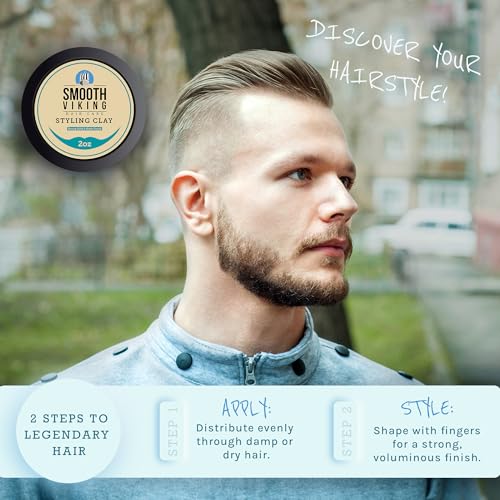 Smooth Viking Hair Clay for Men - Strong Hold Clay Pomade, Matte Finish, Oil-Free, Made in USA, All Hair Types, Natural Scent, Easy Wash Out, Thickening, Nourishing, 2oz - Image 4